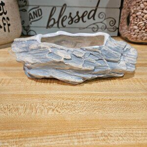 Vintage McCoy USA Ceramic Blue & White Rock-Style Planter Vase Rustic Decor